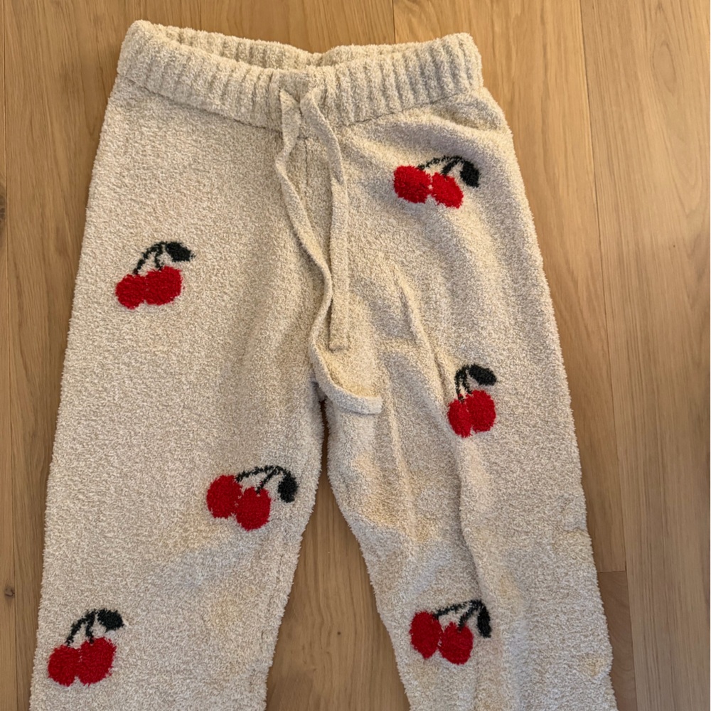 Cozy Cream Cherry Fuzzy Joggers